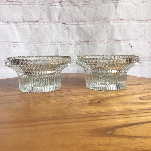 Vintage Indiana Glass Reflections Diamond Point Reversible Candle Holder Pair - Picture 2 of 9